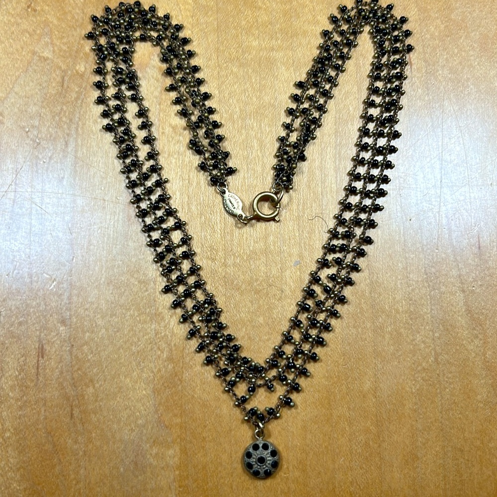 Catherine Popesco France Triple Strand Beaded Gold Pendant Necklace “Night Sky”